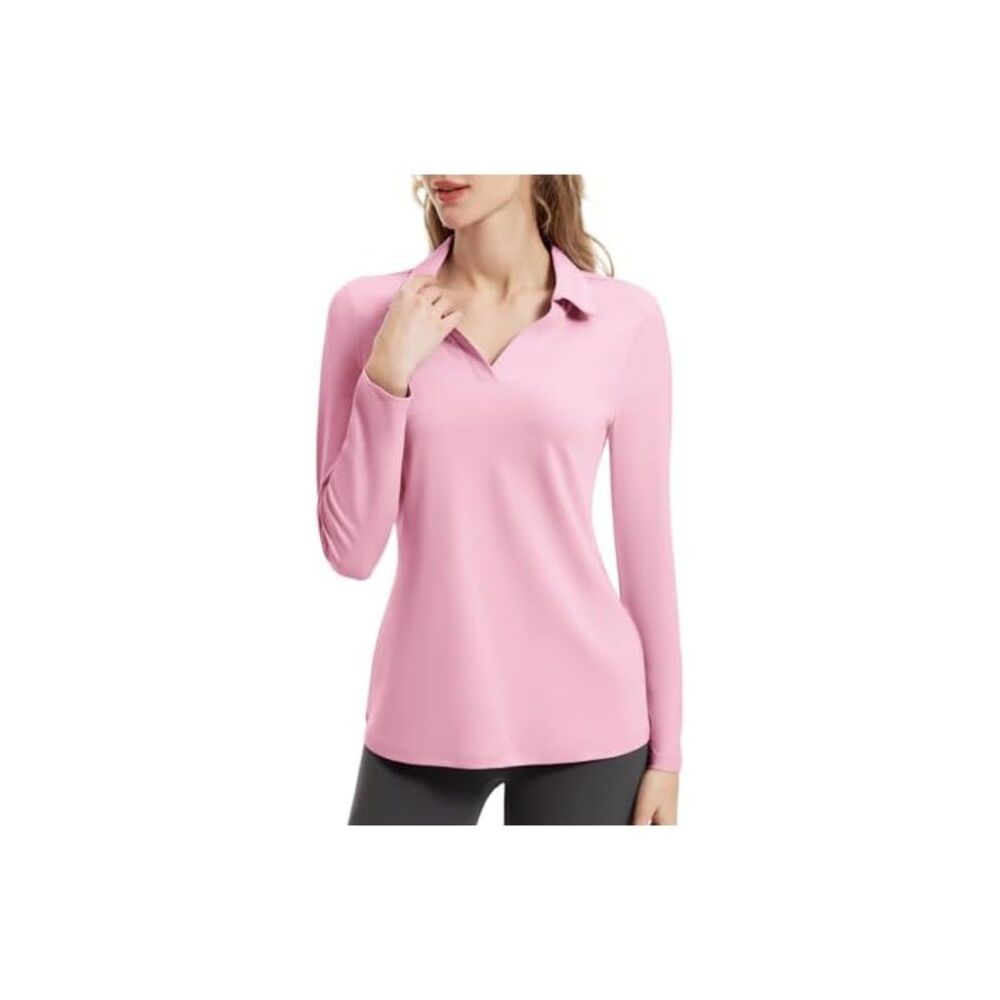 Fkeep Women Tennis Golf Shirt Long Sleeved Sport Activewear V-Neck Workout XL